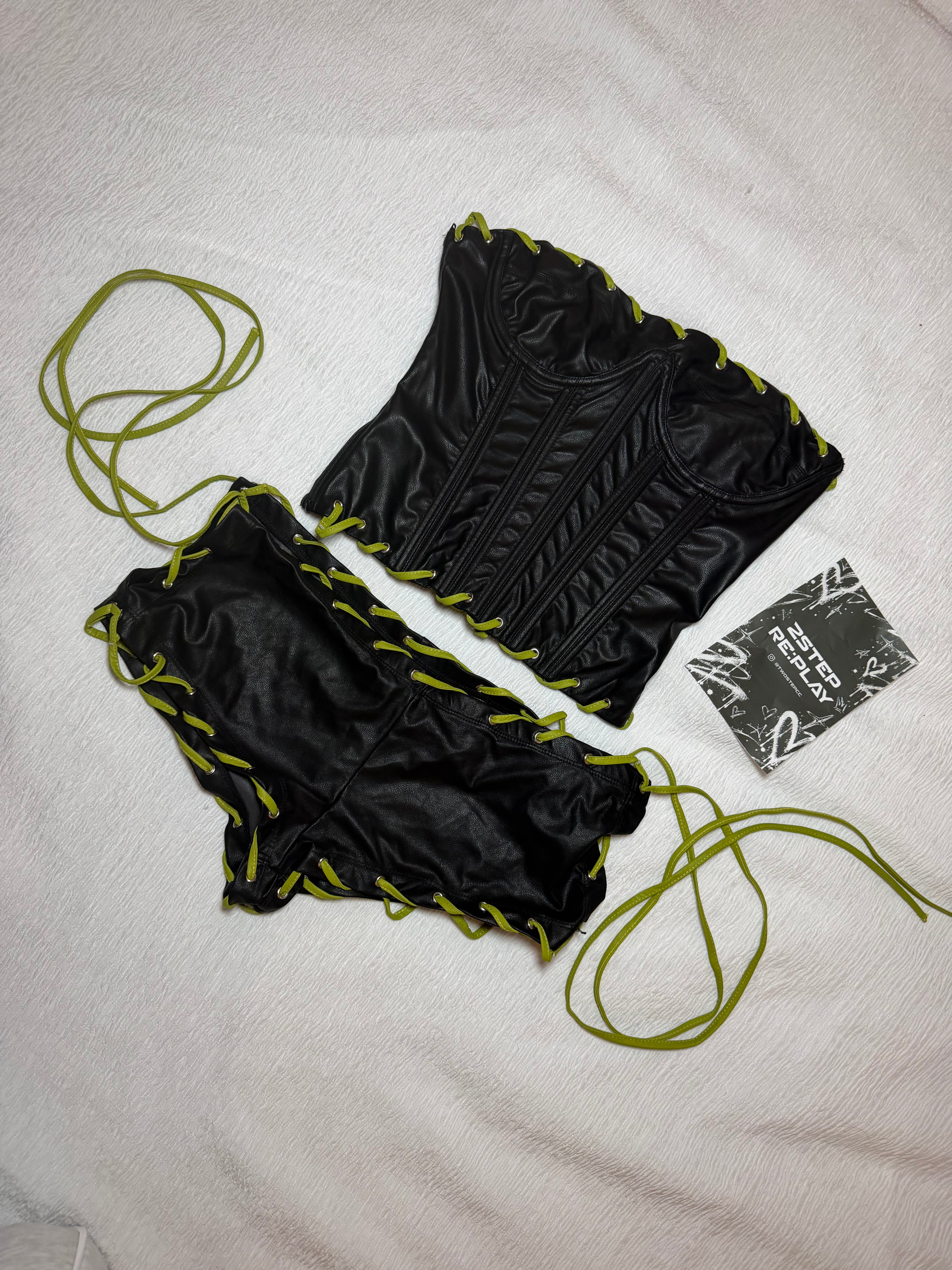 Black and Green eyelet corset Co-ord
