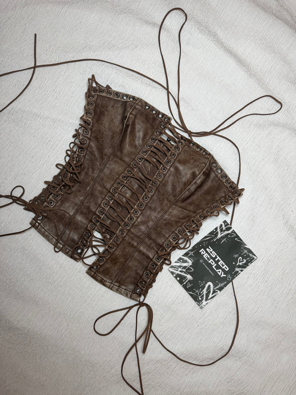 AGED LEATHER LACE-UP CORSET