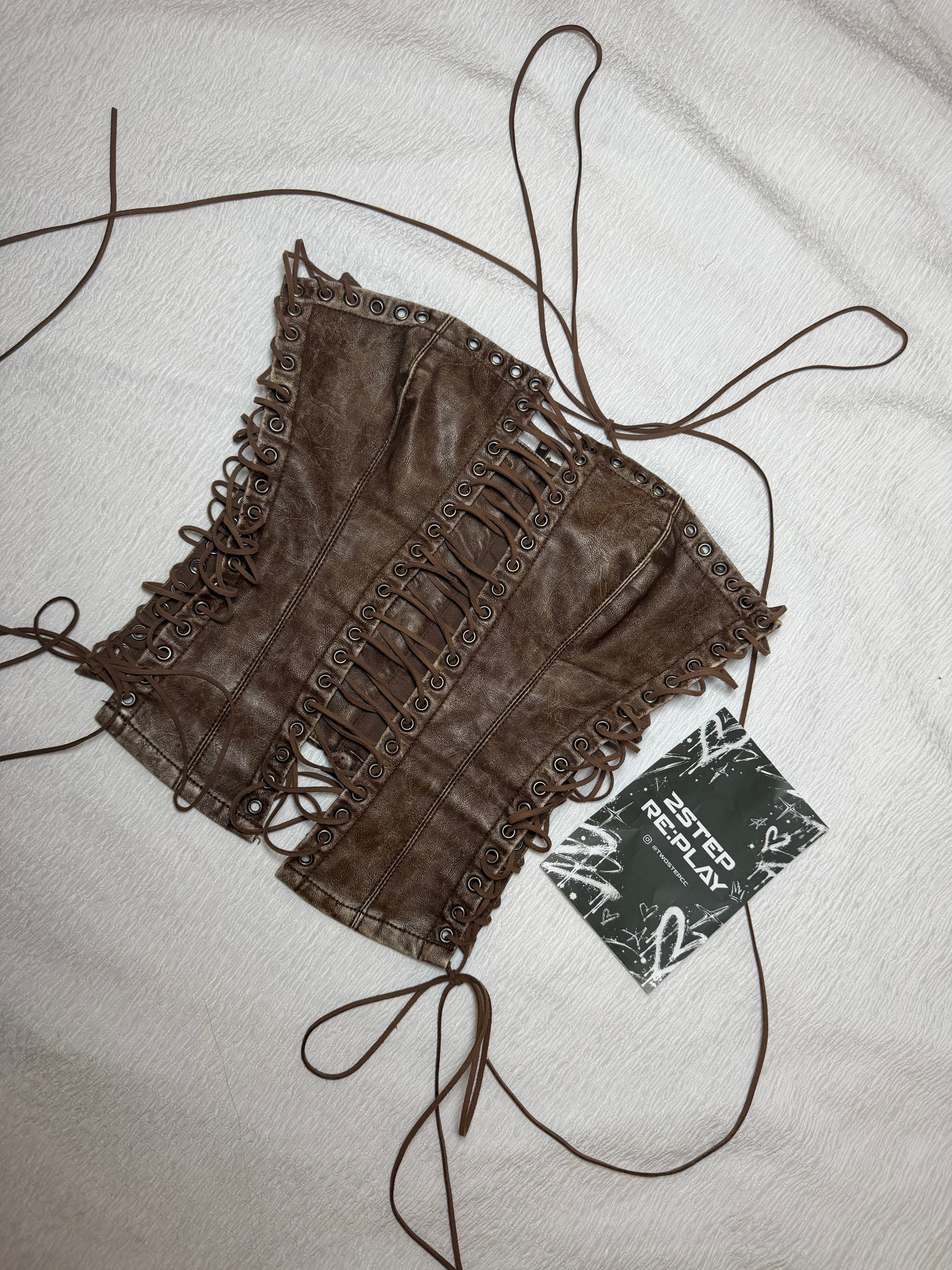 AGED LEATHER LACE-UP CORSET