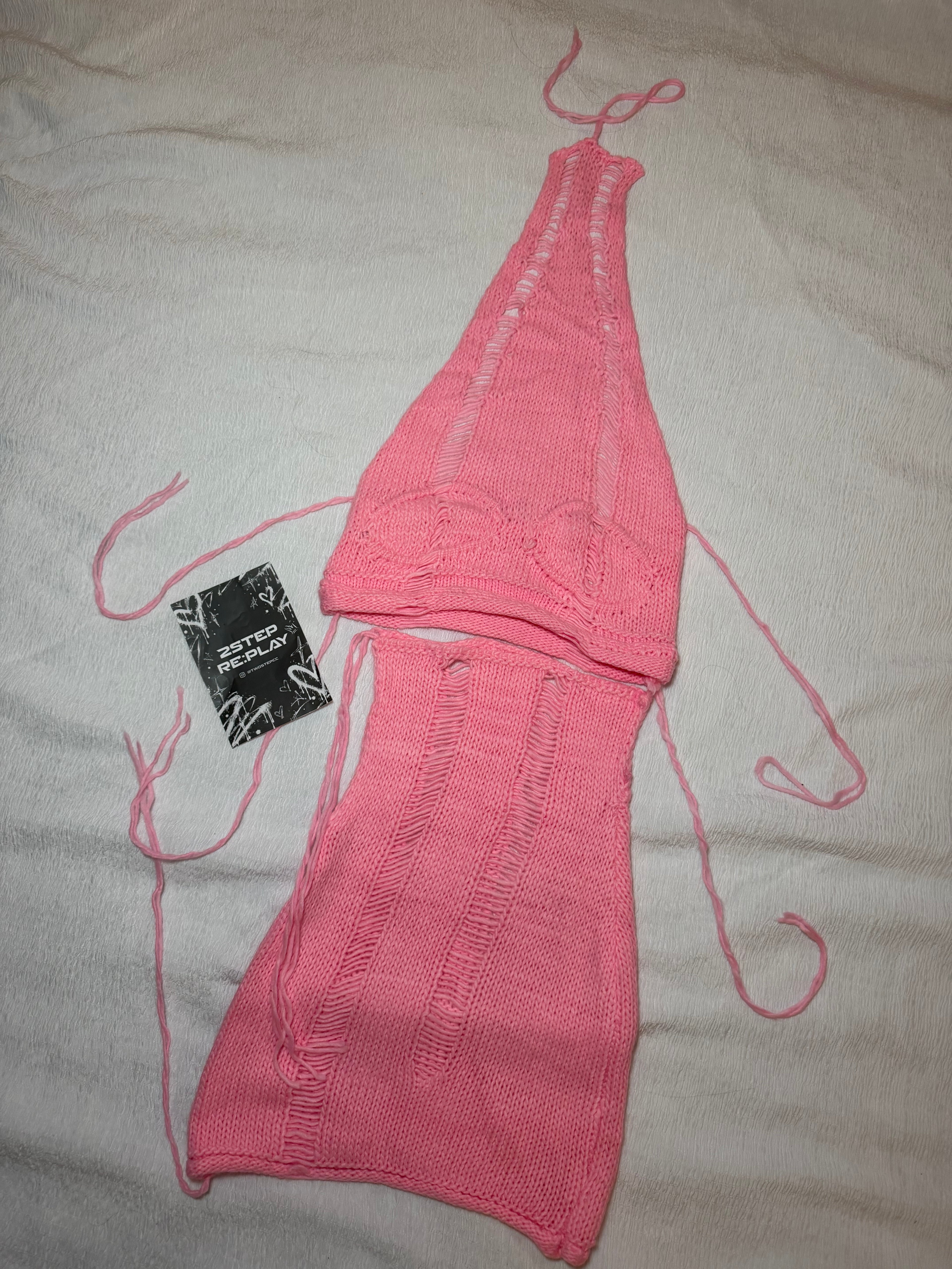 PINK PIXEL KNIT CORSET CO-ORD